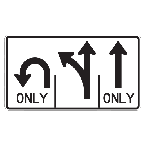 R3-8 UMS Triple Lane U-turn Straight Left Turn Straight Only