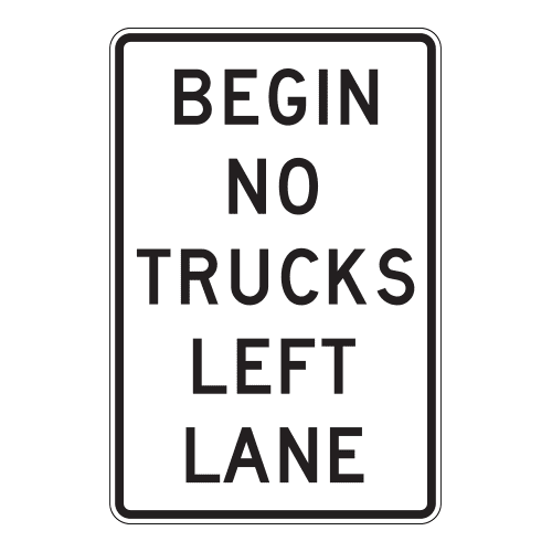 R4-5bT Begin No Trucks Left Lane Sign