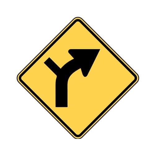 W1-10R Right Curve With Intersection Sign