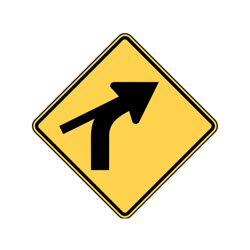 W1-10cR Right Curve with Side Road Sign
