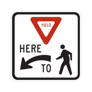 R1-5aL Yield Here to Pedestrians Left Arrow Symbol Sign