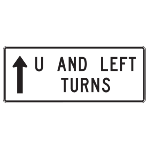 R3-26 U And Left Turns (Straight Arrow) Sign