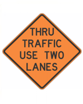 W9-4 Thru Traffic Use Two Lanes Sign
