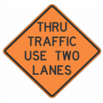 W9-4 Thru Traffic Use Two Lanes  Sign